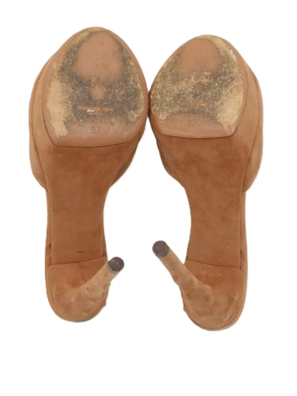 Saint Laurent YSL Open Toe Thorn Heel Tan Suede High Heel Sandals | GUC | 37 US